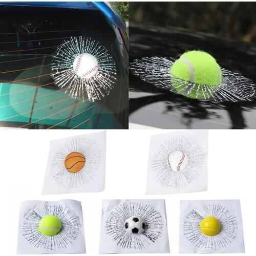 3D Sticker Car Styling Baseball Football Tennis Stereo Broken Glass Car Window Ball Hits Self Adhesive Decal Car Stickers