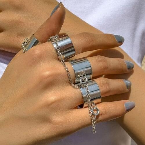 4PCS/Set Punk Silver Color Adjustable Link Chain Open Finger Rings Metal Women Men Party Rotate Rings Jewelry Gift 2021 Hip Hop