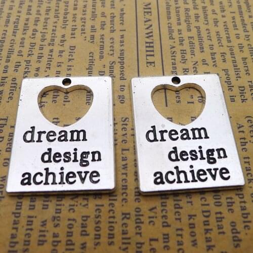 4 PCS/Lot 25mm*30mm Pendant Word dream design achieve Antique Silver Color Love Plate Charms For DIY Jewelry Making