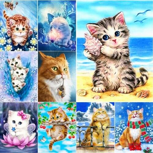 5D DIY Diamond Painting Cat Cross Stitch Kits Full Drill Square Embroidery Animals Mosaic Art Picture of Rhinestones Decor Gift