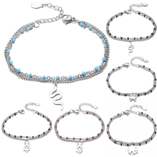 New Stainless Steel Colorful Bracelet 18CM Adjustable Punk Snake Bangles Jewelry Double Layer Simple Couple Bracelet Wholesale