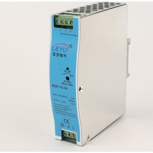 CE ROHS easy to install NDR-75-24 Rail single output power supply