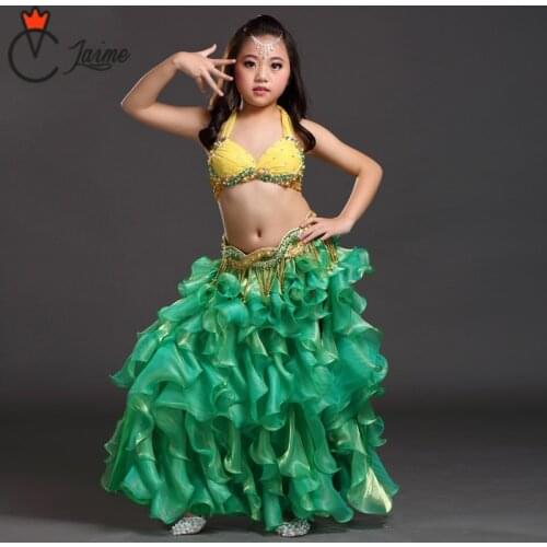 Belly Dance Costume Set for Children 3pcs Bra Belt and Skirt Kids Stage Performance Belly Dancing Clothes Oriental Outfit Girls