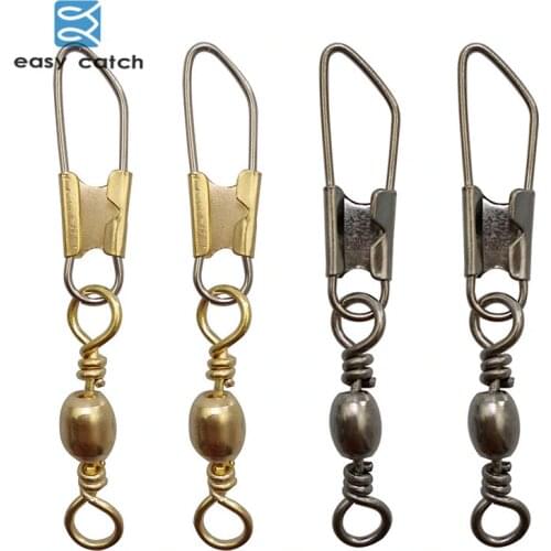 Easy Catch 20pcs Barrel Fishing Swivel With Safety Snap Gold Black Brass Fishing Hook Line Connector Fishing Accessories