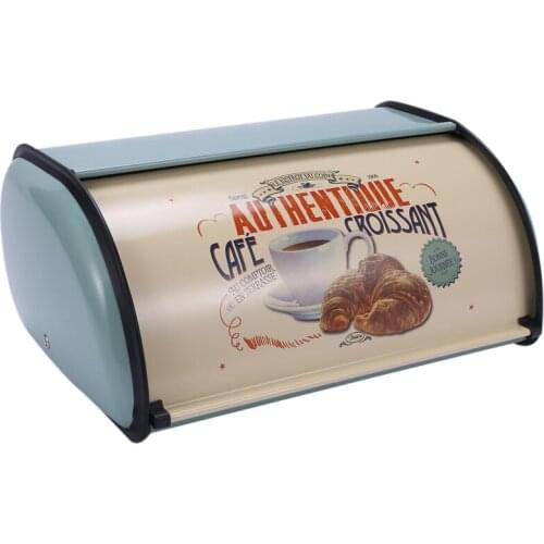 French Vintage Bread Box Storage Bin Rollup Top Light Gray Small Powder Coated Bread Iron Snack Boxes for Kitchen Home Decor