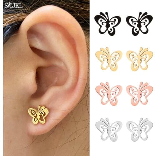 Korean Elegant Cute Design Butterfly Stud Earrings For Women Girls 2021 Fashion Stainless Steel Butterfly Earring Jewelry Gifts