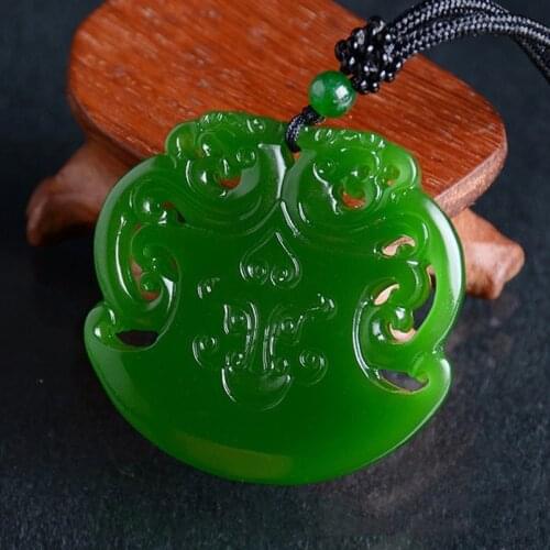 Natural Jade Green Hand Carved Double Dragon Pendant Fashion Jewelry Mens and Womens Necklace Gift Accessories