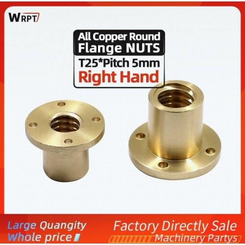 T25-Pitch 5mm All copper round flange nut T trapezoidal screw screw nut, Material Copper