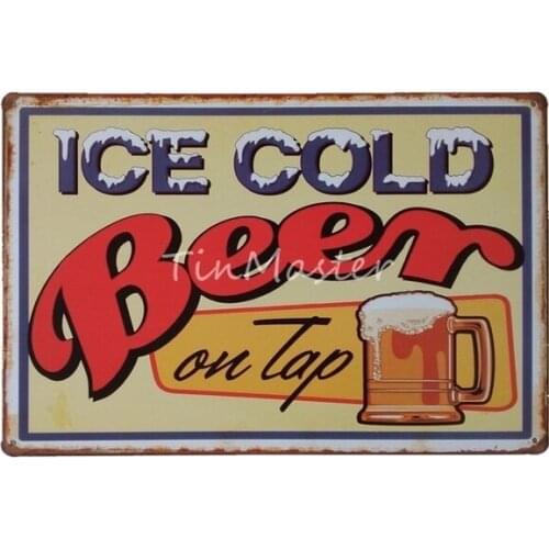 Ice Cold Beer Metal Wall Art Tin Sign Vintage Irish Pub Kitchen Home Decor Shabby Chic Cocktail Metal Poster Living Room Decor
