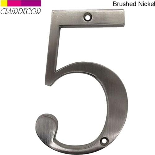 House Number 101mm Flush Mount Brushed Nickel Metal Number Door Address Number Zinc Alloy Screw Mounted Outdoor Address Sign #5