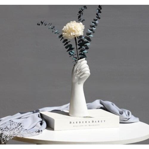 Nordic Style Hand Shape Vase Flowers Modern Home Office Decor of Creative Floral Composition Living Room Ornament White Ceramics
