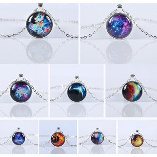 2018 New Fashion Galaxy Necklaces Nebula Space Glass Cabochon Pendant Necklace Chain Brand Jewelry Women Gifts