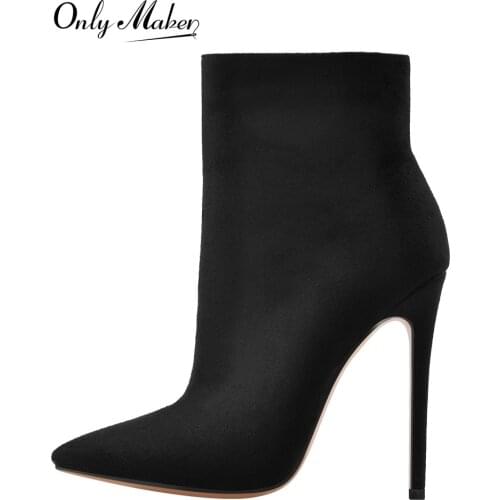 Onlymaker Pointed Toe High Heels Boots Stiletto Ankle Booties Side Zipper Black Red Suede Shoes Plus Size US5~US15 for Men
