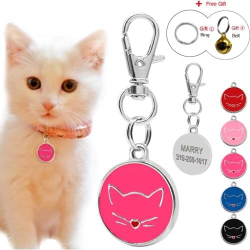 Personalized Dog Cat ID Tags Dog Cat Accessories Custom Cats Kittten Puppy Name Tag Phone No. Free Bell Gift