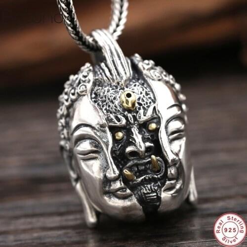 Buddha Devil In a moment Pendant 100% Real 925 Sterling Silver colour Men Women Necklace Pendants Jewelry colgantes mujer moda