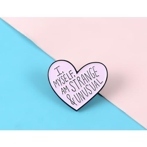 Pink Love Heart With Slogan Metal Pins Strange & Unusual Hard Enamel Pins Brooches Badges Lapel Clothes Pins Jewelry Cool Gifts