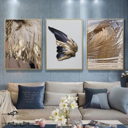 Modern Nordic Abstract Art Golden Feather Poster Print Canvas Painting Picture Aisle Home Wall Art Decoration Cuadros No Frame