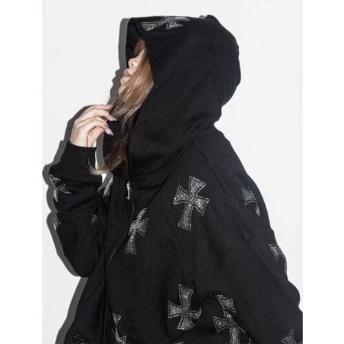 Rhinestone Gothic Clothes Zip Up Hoodie Y2k Jacket Women Sweatshirt Long Sleeve Punk Sports Coat Spring Autumn Grunge Hoodies