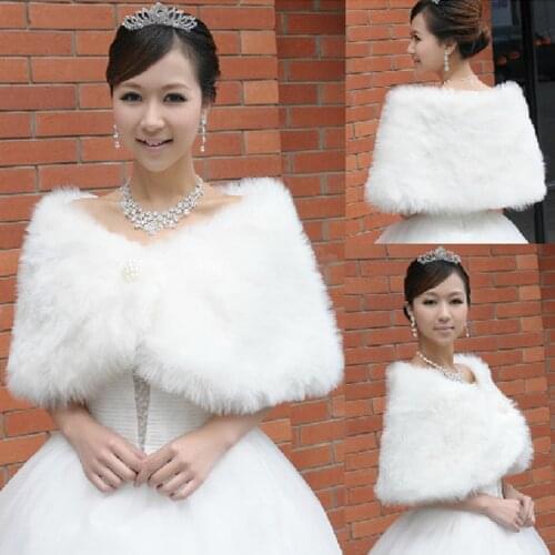 High Quality Faux Fur Bridal Wraps Warm Formal Ladies Special Occasion Party Wrap Wedding Shawl ivory Red Black