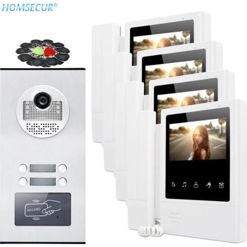 HOMSECUR 4 Wire 4.3" Multi Apartment Video Door Phone Intercom Kit RFID Unlock+Mute Monitor for House/Flat 530C/XC011-4