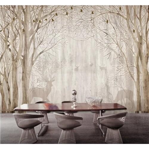 Xuesu Retro nostalgic abstract tree background wall painting bedroom wallpaper 8D waterproof wall covering