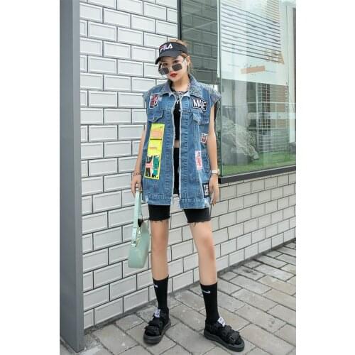 Sleeveless Denim Jacket For Women 2021 Spring Summer Women‘S Vest Cartoon Bear Print Casual Fashion Coats жилетка женская