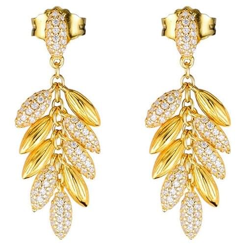 Floating Grains Earrings Women Golden Shine Jewelry Clear CZ Crystal Long Pendant Drop Earrings for Women Silver 925 Jewelry