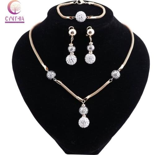 Women Crystal Jewelry Sets Gold Color Pendant Wedding Accessories Earrings Bracelets Necklace