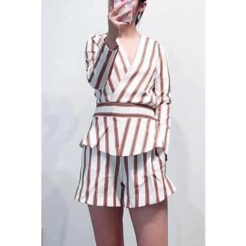 Patads French fashion slim print stripe shorts spring and summer simple lady long sleeve Jumpsuit e19ieni