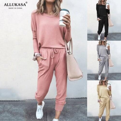 2020 top Spring Autumn Tracksuit Women 2 Piece Set Loose Comfortable Simple Style Solid Color Long Sleeve Casual Suit Clothes