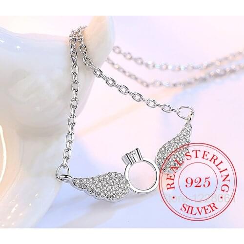 925 Sterling Silver Exquisite Zircon Crystal Angel Wings Pendants Necklaces For Women Valentines Day Present Wedding Party Gift