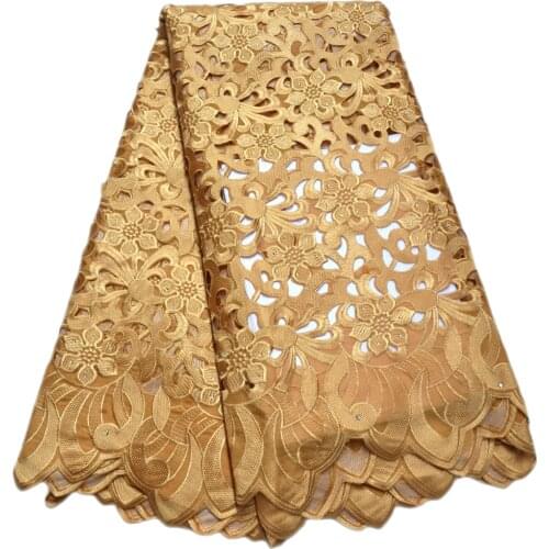 Gold high quality big African lace fabric 2021 new design embroidery swiss voile lace for Nigerian wedding cloth fabric 89723
