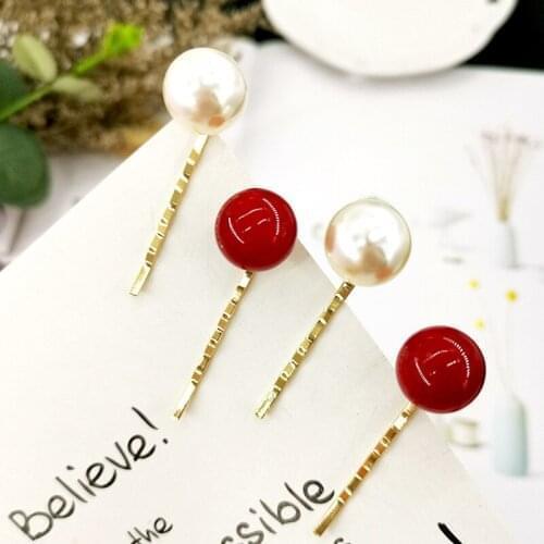 1pcs Fashion Red and white pearl Barrettes Party Favors Creative Hairpin For Women Girl Gift Wedding Birthday Party Gifts INS Ha