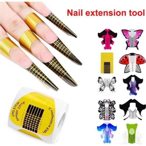 100 Pcs/Set French Nail Form Tips Nail Extension Art Tools Designs Acrylic Tips Nail Builder Mold Extension Tools