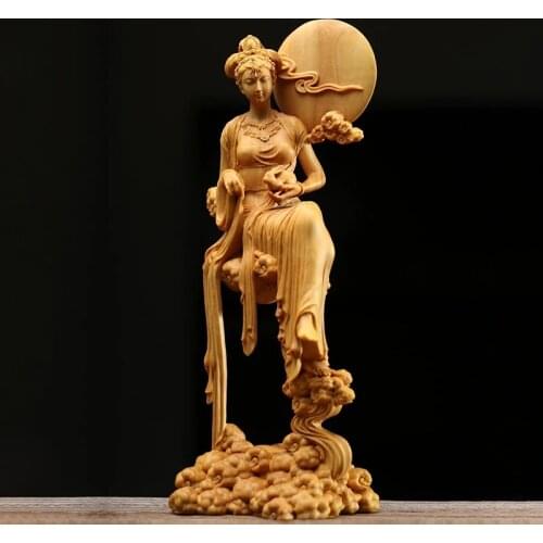 18cm Wood Chang'e Statue Beauty Figures Story Character Mythological Figures Chinese Mythology The Goddess of The Moon Houyi