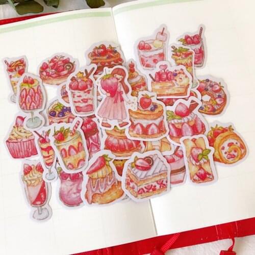 32pcs Cute Strawberry Sweetheart Snack planner Stickers Goods Paper Sticker pack Diary Album autocollant papelaria adesivo