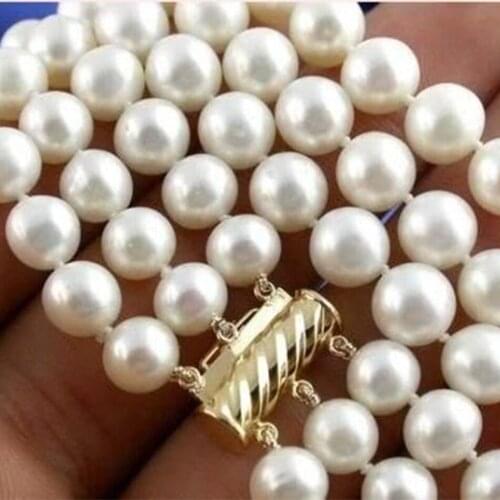 8-9mm white natural pearl freshwater cultured round beads 3 rows necklace women high quality engagement gifts 17-19inch MY4787