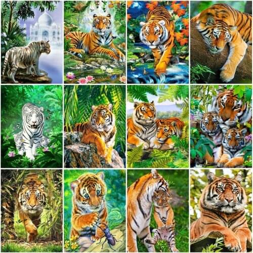 HUACAN Diamond Painting Animal Tiger Diamond Embroidery Mosaic Jungle Cross Stitch Wall Art Bedroom Decoration