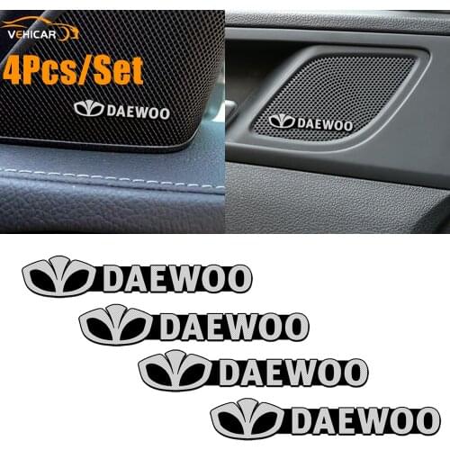 VEHICAR 4Pcs Audio Stickers Aluminum Car Interior Speaker Audio Badge Sticker For DAEWOO Interior Decoration Accessories