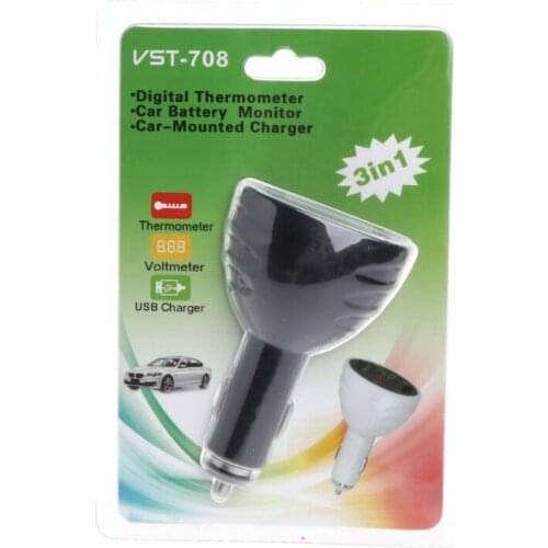 Car Digital LED Thermometer Voltmeter Auto USB Charger Battery Monitor Temperature Gauge