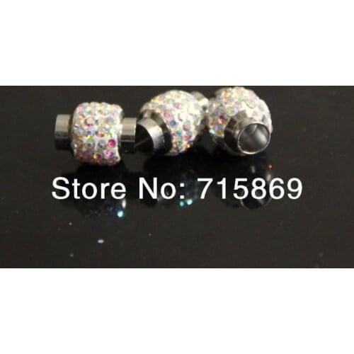 Free Ship 10 set Silver Tone AB Color Rhinestone Magnetic Clasps 17x12mm(5/8"x4/8") Finding Hole Size 6mm