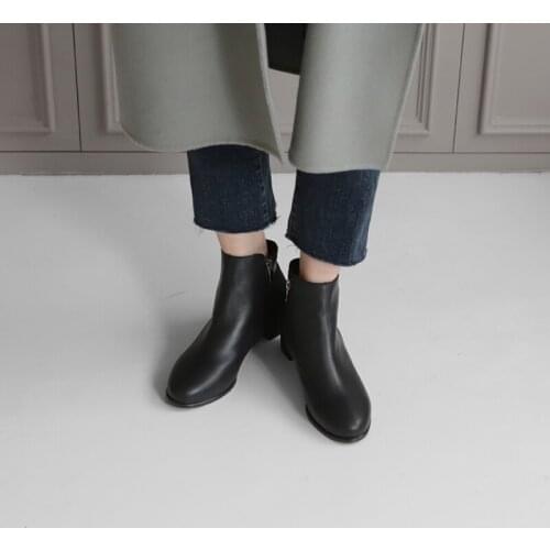 Leather Ankle Boots Ladies Autumn Ladies Round Head Thick Heel High Heel Shoes Fashion Woman Zipper Black/gray Boots Size 33-42