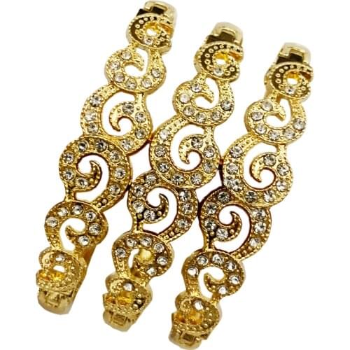 3 Pcs Gold Color Full Rhinestone Cuff Bracelet Bangle For Women Arabic Ethnic Wedding Party Jewelry Morocco Bridal Gift