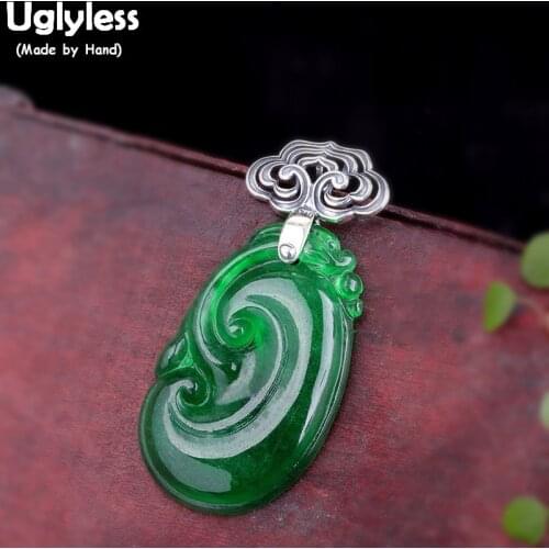 Uglyless Irregular Ethnic Emerald Necklaces for Women Exotic Thai Silver Pendant NO Chain 925 Silver Gemstones Fine Jewelry P868