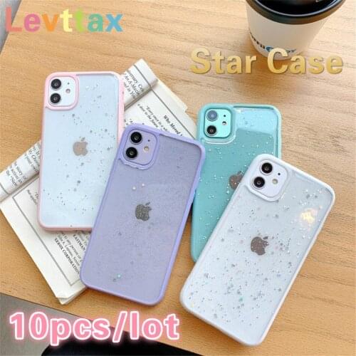 10Pcs Fashion Transparent Case For iPhone 12 11 pro max xs Plus Bling Glitter Star Sequins Back Cover For iphone XR 8 7 6plus
