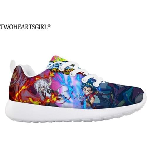 Twoheartsgirl Summer Childrens Breathable Sneakers Beyblade Burst Evolution 3D Printed Lace Up Flats for Kids Boys Girls