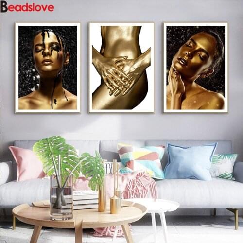 Diy full square round diamond painting Africa Gold Human lady Body 5d diamond mazayka embroidery woman picture diamond decor