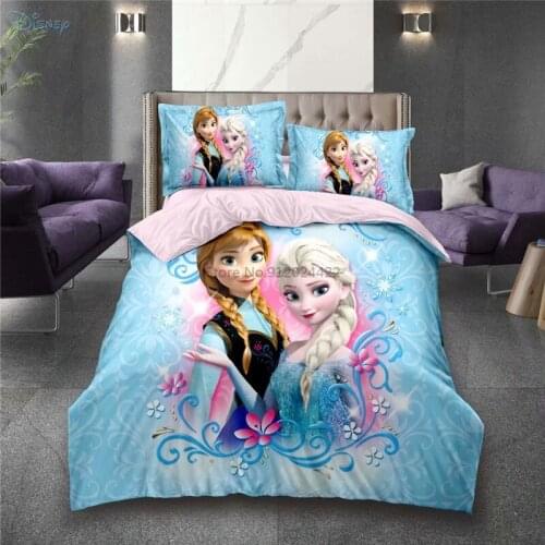 Home Textile Cute Elsa Anna Pattern Bedding Set Disney Frozen Children Baby Cartoon Bed Cover Bed Sheet Pillowcase Duvet Cover