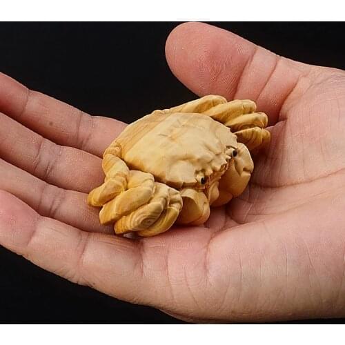 Figura de cangrejo de la suerte de 7cm para hombre, ornamento de madera maciza, estatua pequeña, artesanía, accesorios de decora