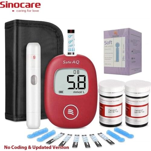 Sinocare Safe AQ Blood Glucose Monitor Kit with Test Strips & Needles Test Accurate for Diabetes Glucometer + Free Bag
